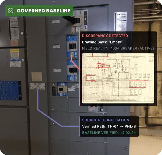 PowerTree baseline verification showing discrepancy detection and source reconciliation